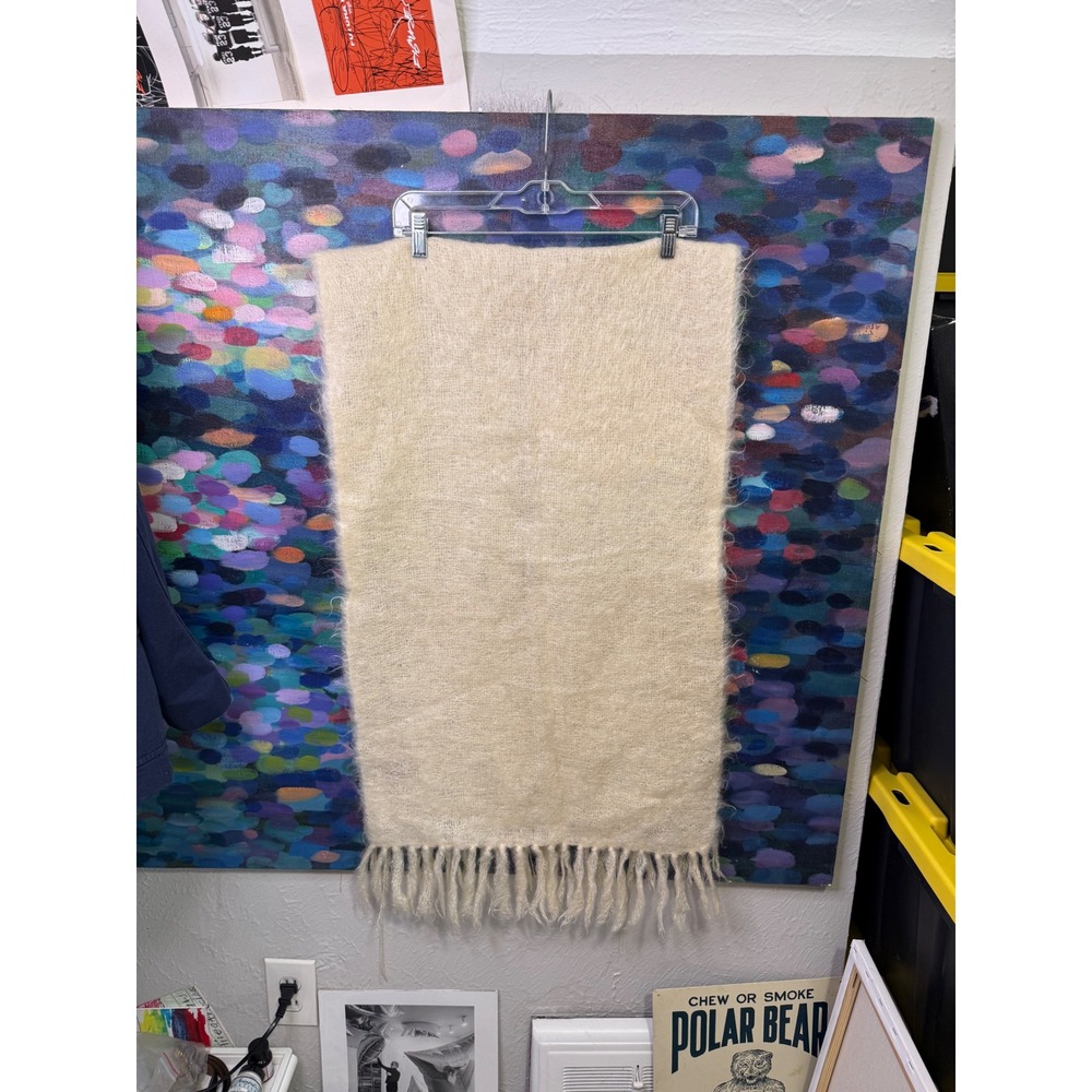 Vintage Glen Cree 100% Mohair Scarf Cream White Fringed Made in Scotland Forsyth